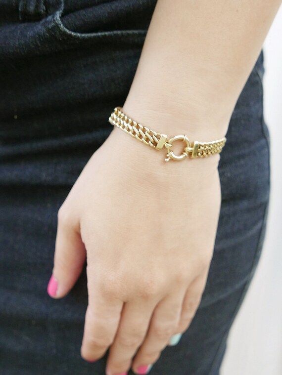 14k Real Wide Gold Bracelet. Sparkly Gold Bracelet . Real Gold Etsy