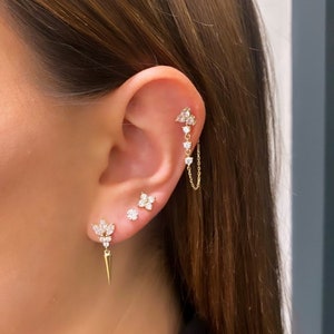 14kt Helix Chain Earring .14kt boho Gold ear cuff chain earrings. 14kt Cartilage stud earrings .14k chain drop earrings. Bridesmaid earrings