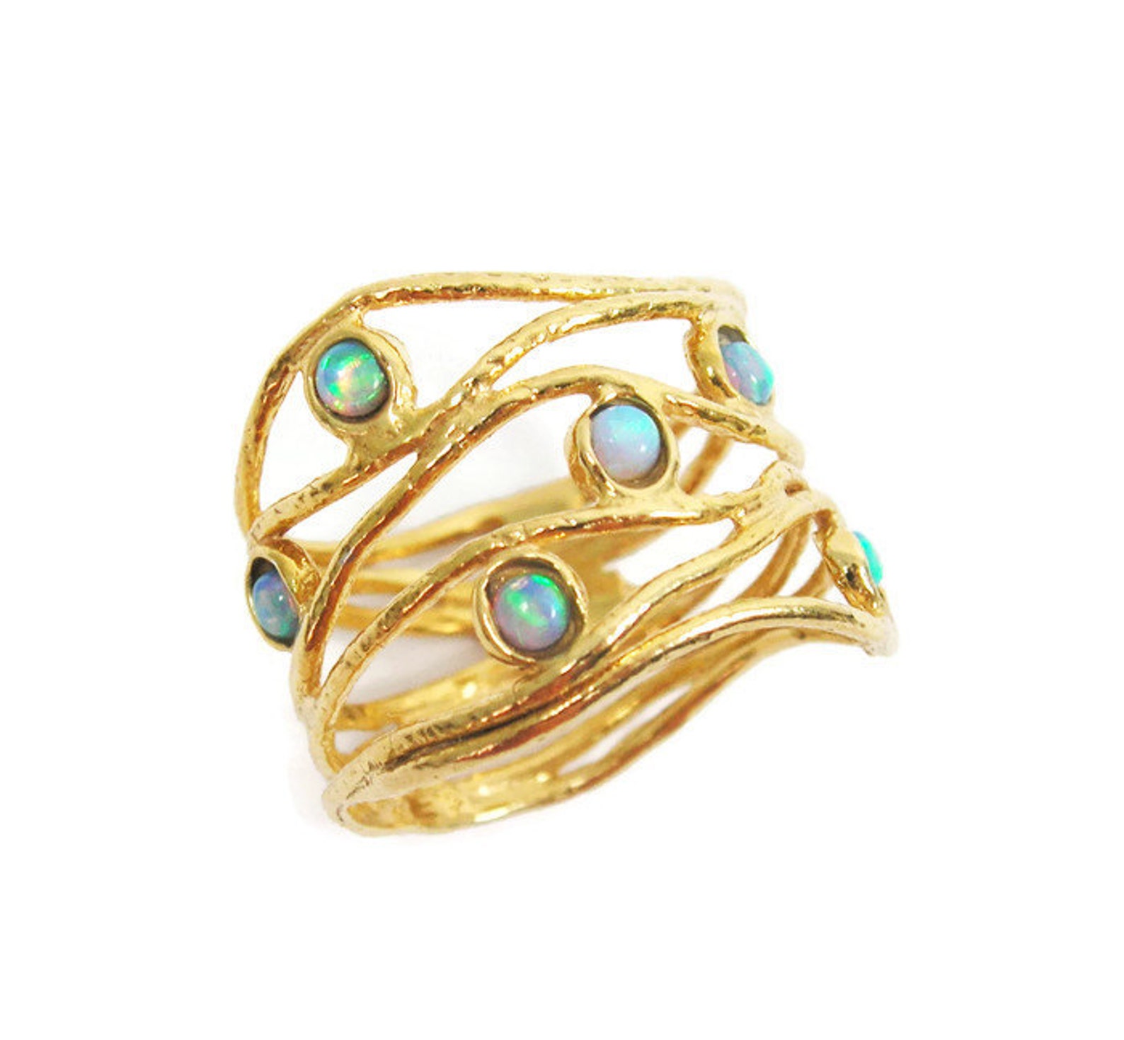 Gold Opal Ring. Wide Wave14k Yellow Gold Opal Ring. Gift for - Etsy