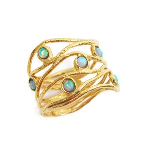 Gold opal ring. Wide wave14k yellow gold Opal ring. gift for her, birthday gift ideas, opal jewelry (sr9784-1298)