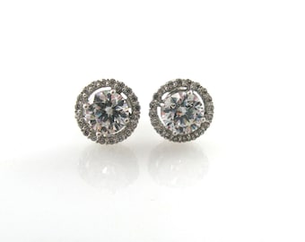 14K white gold stud earrings. gold post earrings. gold earrings. gold crystal studs. gold earrings. gift for her. 14k earrings