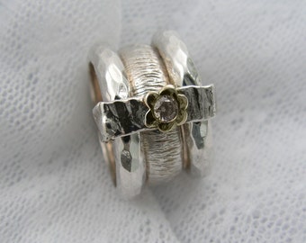 Sterling silver ring. Yellow gold stacking ring. Mix stacking ring. Spinner ring. Silver ring.gift for her. (gsr-7091-1446-893-1005-172A).