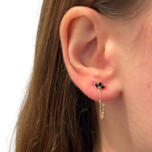 14kt solid gold Small half flower and Drape Chain Stud Earring ,long chain stads earrings. wire earrings. chain dangle earrings
