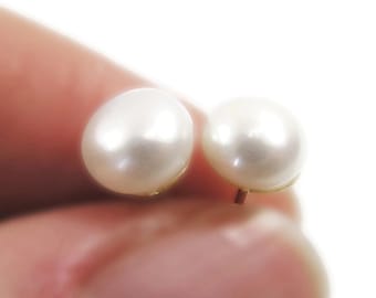 Pendientes de poste de perlas. oro macizo de 14k. Pendientes de perlas de 6 mm. pendientes de novia, joyería de boda, romántico, vintage, joyería de perlas