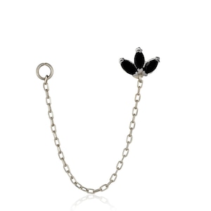 14kt solid gold Small half flower and Drape Chain Stud Earring ,long chain stads earrings. wire earrings. chain dangle earrings