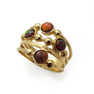 14k Gold red opal ring. Gold ring. Red stones opal ring. Opal ring. Opal gold ring. Wide opal ring. Wide ring.sr10019-1570 image 3