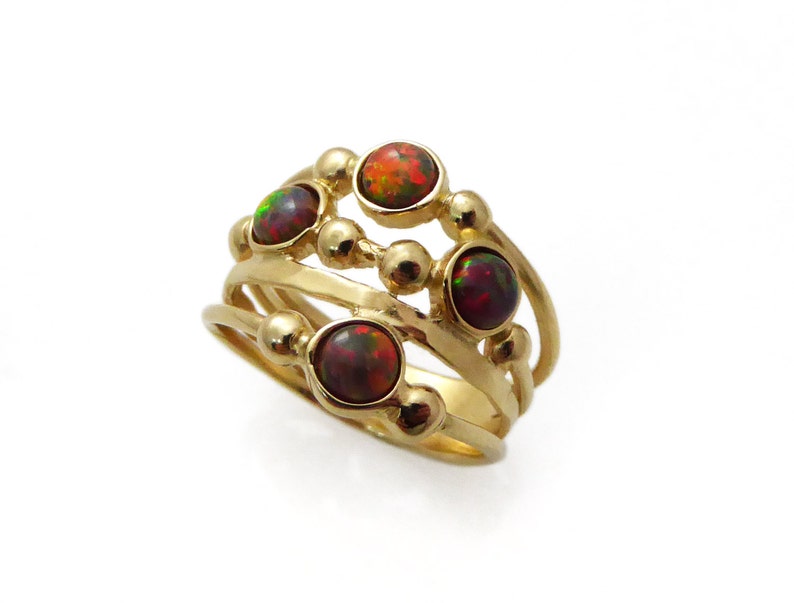 14k Gold red opal ring. Gold ring. Red stones opal ring. Opal ring. Opal gold ring. Wide opal ring. Wide ring.sr10019-1570 image 3