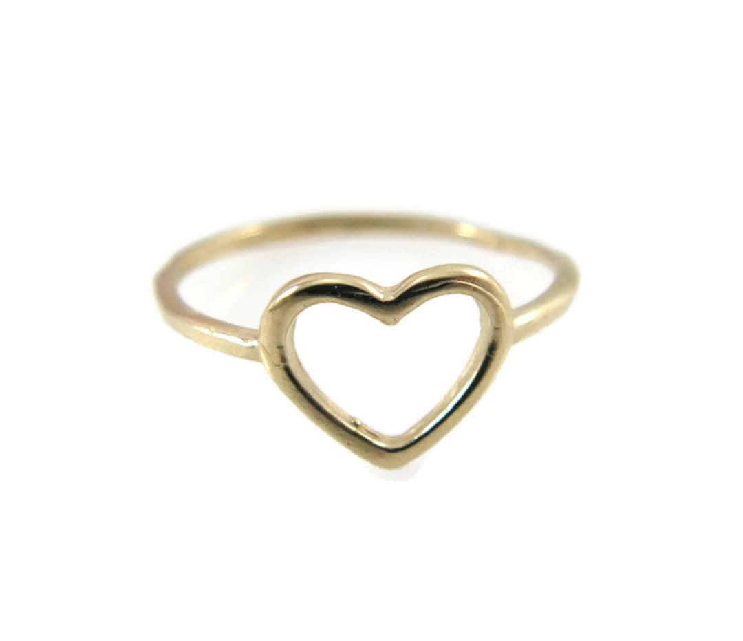 Solid 14k Yellow Gold Heart Ring Band