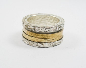 Spinner ring. Unisex Sterling silver gold filled spinner ring. Anniversary gift , silver gold ring, Wide spinner ring (52406)