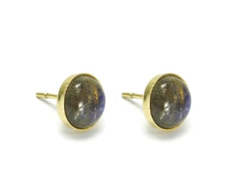 Gold stud earrings - solid 14k gold 6mm Labradorite stud earrings. Gold post earrings. Labradorite post earring. labradorite jewelry