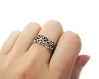 Lace ring. Silver ring. Sterling silver ring. Open work sterling silver. silver jewelry, Wide silver ring. Wide ring. Gift for her