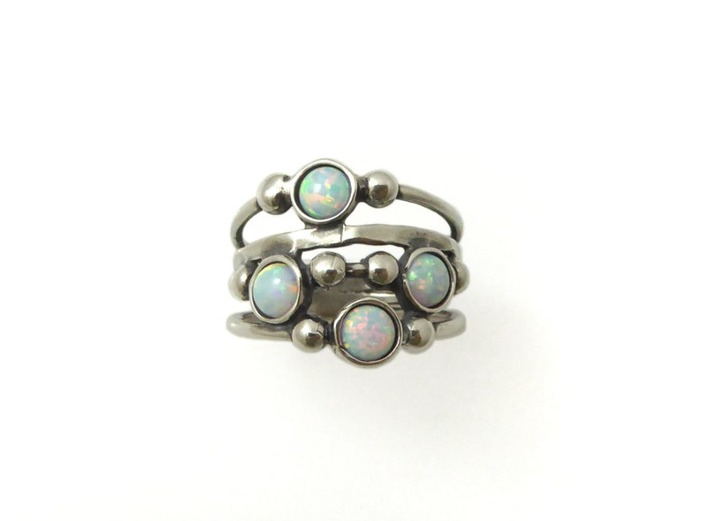 Silver opal ring. sterling silver ring. White opal silver ring. White opal ring. Opal silver ring. Wide opal ring. Wide ring. opal jewelry image 3