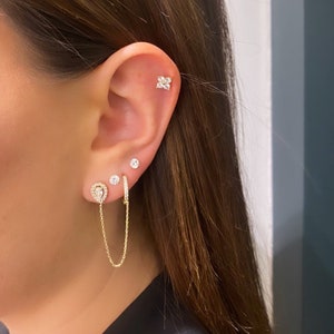 14kt Helix Chain Earring .14kt boho Gold ear cuff chain earrings. 14kt Cartilage stud earrings .14k chain drop earrings. Bridesmaid earrings