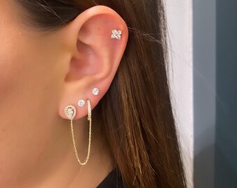 Arete de cadena de hélice de 14kt. Aretes de cadena de puño de oreja de oro boho de .14kt. Aretes de cartílago de 14kt Aretes colgantes de cadena de .14k. Pendientes de dama de honor