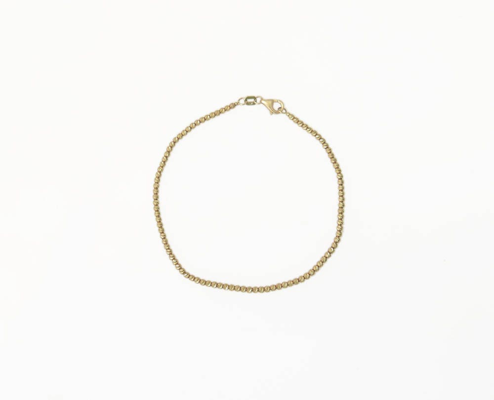 Tiny 14k Gold Bracelet. Sparkly Diamond Cut Beads Bracelet. Etsy