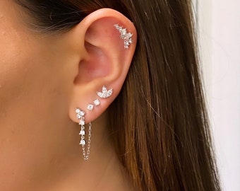 Arete de cadena de hélice de 14kt. Aretes de cadena de puño de oreja de oro boho de .14kt. Aretes de cartílago de 14kt Aretes colgantes de cadena de .14k. Pendientes de dama de honor