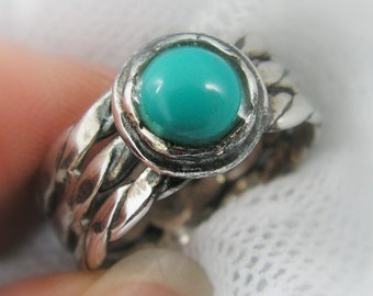 Turquoise silver ring. Exquisite braided  . silver jewelry. Turquoise jewelry.  silver ring . gift for her, unique jewelry