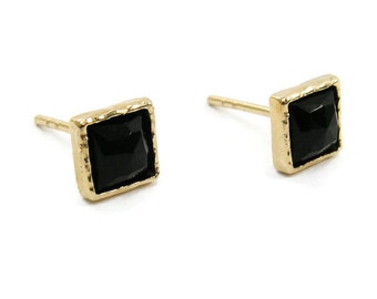 Onyx earrings. square gold earrings. Onyx post earrings. Gold stud earrings. 14k Gold 5mm black stud earrings. birthday gift, onyx jewelry