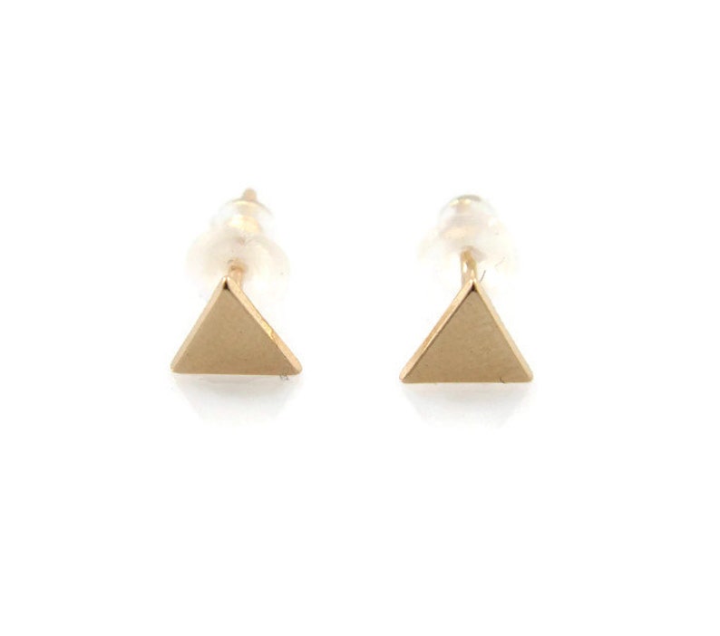 14K gold stud earrings. gold triangle earrings. gold earrings. pyramid studs. 5.3mm gold earrings. gift for her. 14k earrings image 4