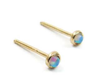 Opal Stud Earrings. Tiny post earrings. Minimalist stud. 14k gold 3mm Opal stud earrings. Opal jewelry. Gold post earrings. Gold stud