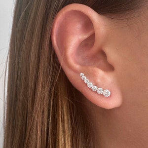 May include: A silver ear cuff with a row of clear cubic zirconia stones set in a curved design.