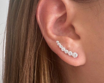 Pendientes escaladores de orejas de oro macizo de 14kt - escaladores de orejas largas - escaladores de orejas de oro - orugas de orejas - pendientes de barra - pendientes de barra de oro