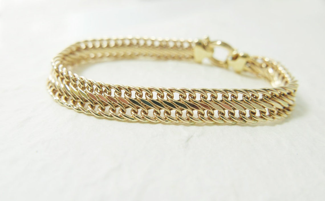 Echtes 14k breites Gold Armband. funkelnd goldenes Armband. Etsy