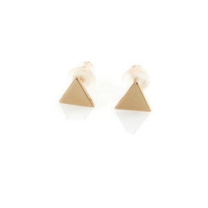 14K gold stud earrings. gold triangle earrings. gold earrings. pyramid studs. 5.3mm gold earrings. gift for her. 14k earrings image 2