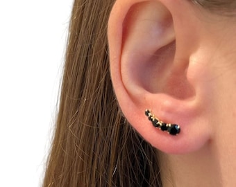 Pendientes escaladores de orejas negros de oro macizo de 14kt - escaladores de orejas medianos - escaladores de orejas de oro - orugas de orejas - pendientes de barra - pendientes de barra de oro