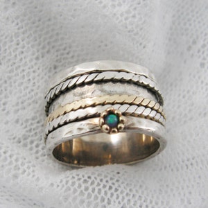 Sterling Silver Gold Spinner Ring. Opal Spinner Ring. Wide - Etsy