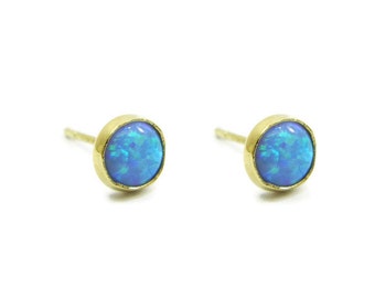 14K Opal studs,opal gold studs,blue opal stud earrings,opal earrings,gift for her,minimalist earrings,tiny gold studs