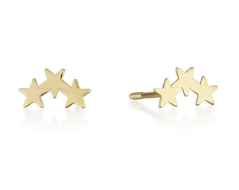 Aretes escaladores diminutos de oro de 14kt. Aretes delicados con estrellas. Piercings de pernos. Pendientes minimalistas. Aretes de estrellas con pernos de .14kt