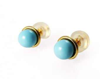 Gold stud earrings. 14k Gold earrings. Turquoise post earrings. Turquoise stud earrings. Birthday gift ideas. Turquoise jewelry. studs