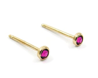 Pink stud earrings. 14k gold stud earrings. 3mm Fuxia earrings. Swarovski crystal post earrings. romantic gift ideas, crystal jewelry