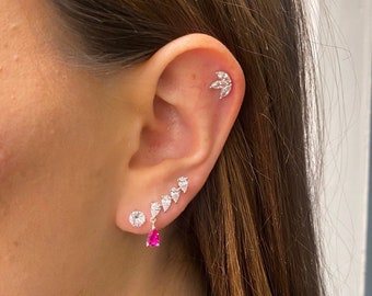 Arete de cadena de hélice de 14kt. Aretes de cadena de puño de oreja de oro boho de .14kt. Aretes de cartílago de 14kt Aretes colgantes de cadena de .14k. Pendientes de dama de honor