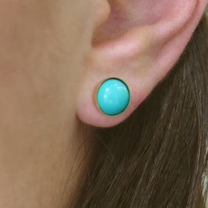 14k Turquoise earrings. Gold stud earrings. 14k gold earrings. gold Turquoise studs. Turquoise post earrings. turquoise jewelry.