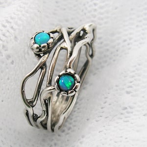 Silver Opal ring. Sterling silver ring. Organic design Opal ring. boho ring. bridesmaid gift. Branch silver ring. opal jewelry. gift for her