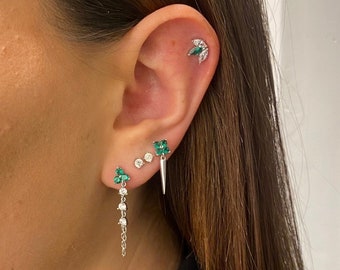 Arete de cadena de hélice de 14kt. Aretes de cadena de puño de oreja de oro boho de .14kt. Aretes de cartílago de 14kt Aretes colgantes de cadena de .14k. Pendientes de dama de honor