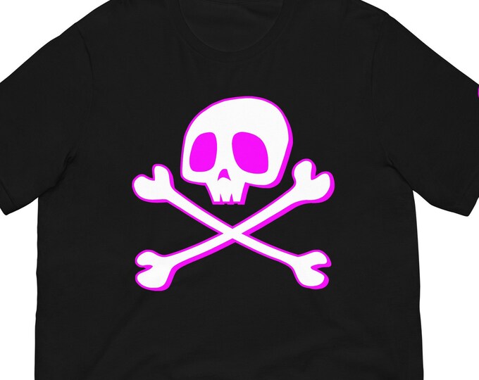 Pop Art Pirate Skull & Crossbones Unisex T-shirt - White/Violet