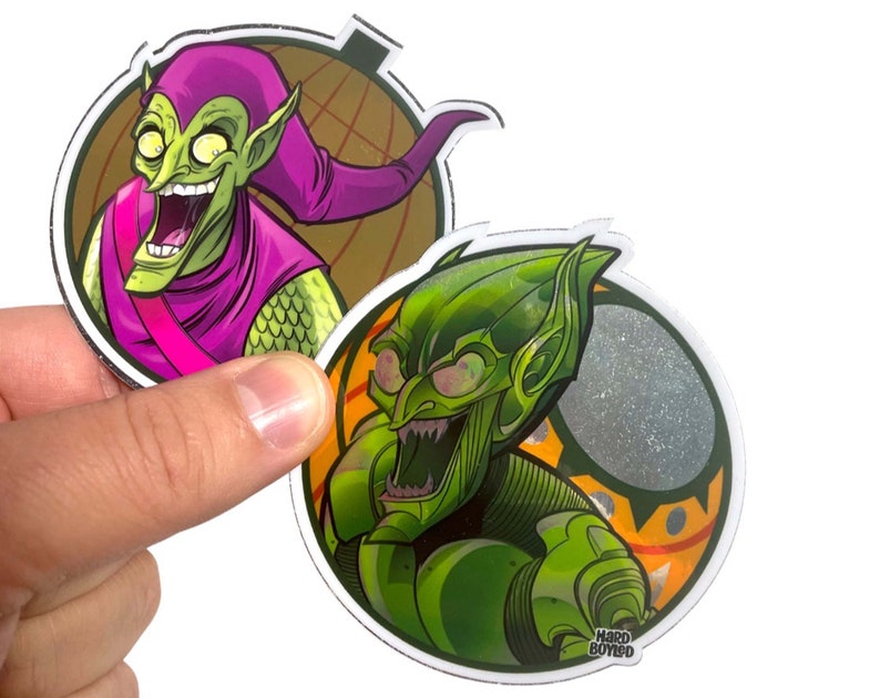 SPIDER-MAN: Green Goblin 2-klistermärkesset - 7,5 cm metalliska vinylklistermärken - Fri frakt! bild 1