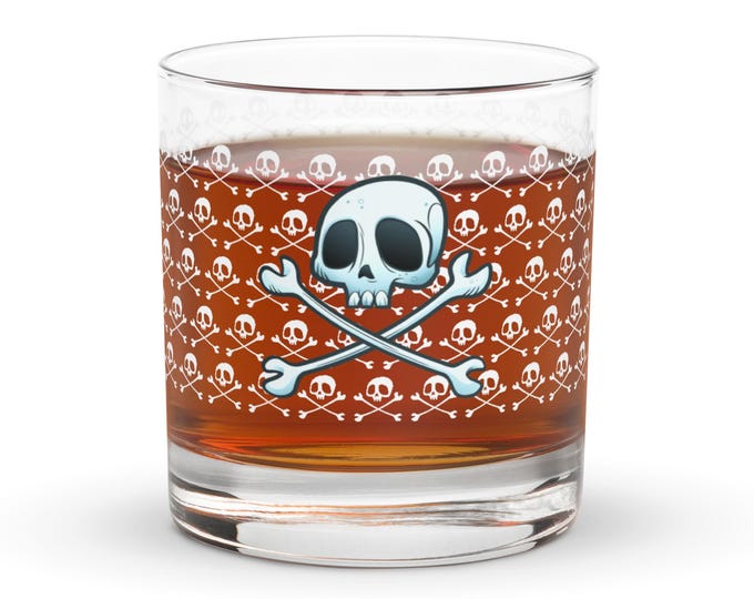 Pirate Skull & Crossbones Whiskey Rocks glass