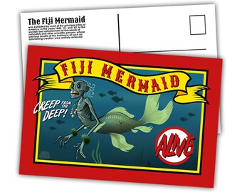 FIJI MERMAID Postcard - Sideshow Oddity Art Print - Free Shipping!