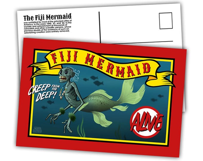 FIJI MERMAID Postcard - Sideshow Oddity Art Print - Free Shipping!