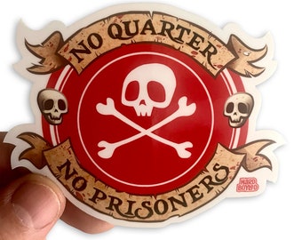 Pirate Skull & Crossbones NO QUARTER 4" Vinyl Sticker - Free Shipping!