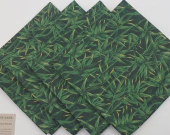 Bamboo Print Napkins, Green Cloth Napkins, 14" Luncheon Napkins, Lunchbox Napkins - Set of Four, 100% Cotton