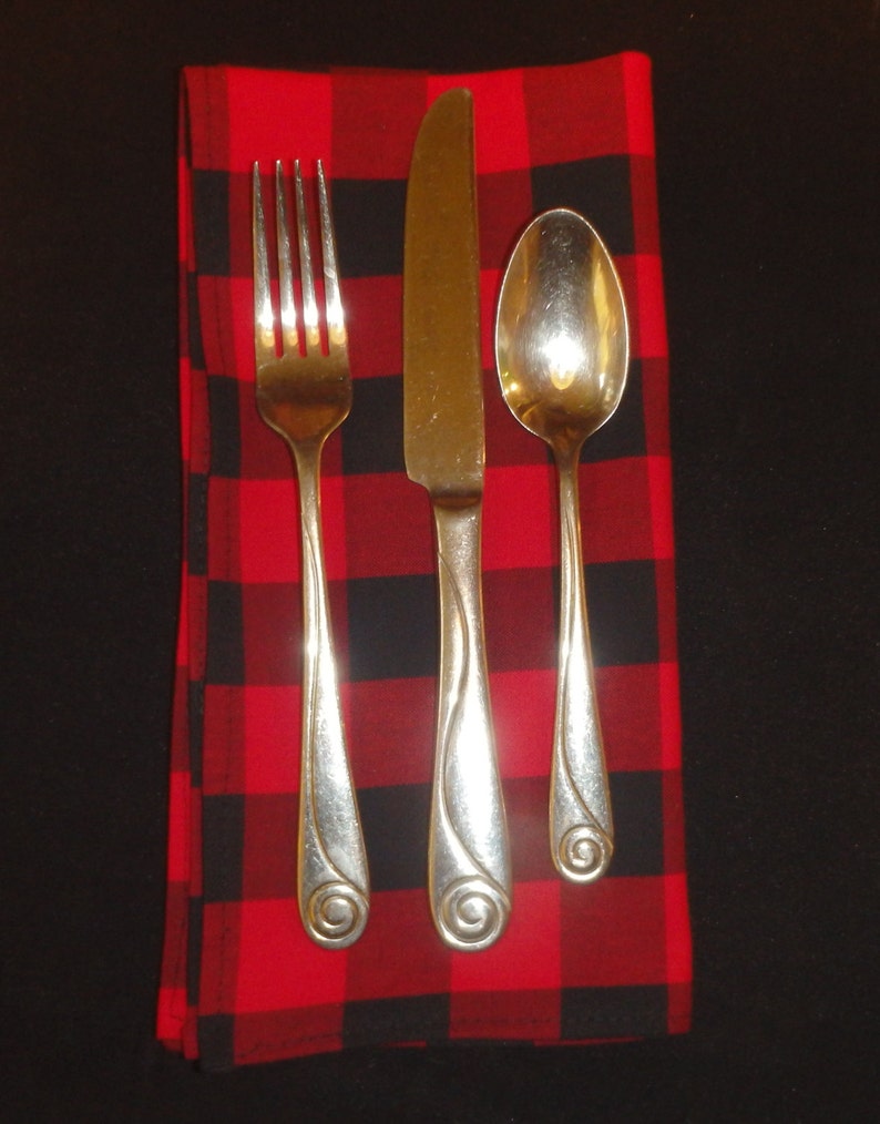 Lumberjack Christmas Napkins Buffalo Plaid Cotton Napkins 4 Red /& Black Check