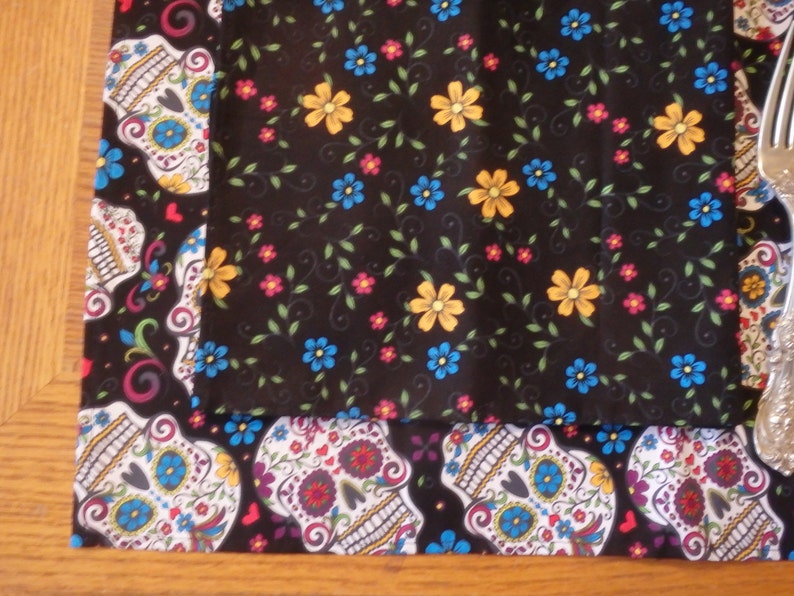 Table Cloth Folkloric Skull Day of the Dead D\u00eda de los Muertos Sugar Skulls Table Linens Napkins Table Runner Alter Cloth