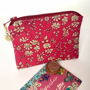 Pink Floral Coin Purse Liberty cotton lawn Notions Pouch zipper