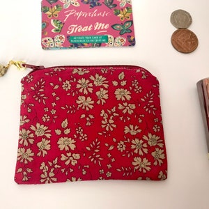 Pink Floral Coin Purse Liberty cotton lawn Notions Pouch zipper
