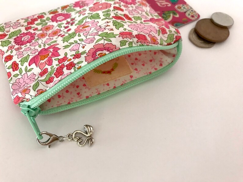 Pink Floral Coin Purse Liberty cotton lawn Notions Pouch zipper